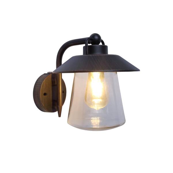 Home Decorators Collection 9.84 in. 1-Light Rust Outdoor Wall Lantern Sconce with Photocell