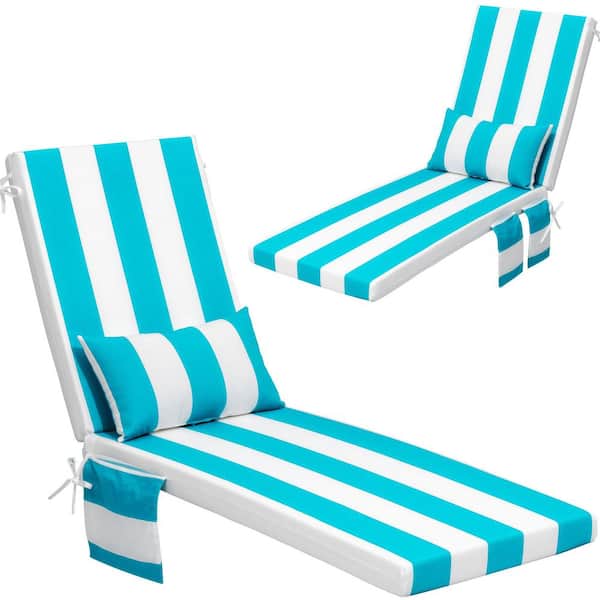 Unbranded 72 in. x 21 in. 2-Piece Outdoor Polyester Patio Chaise Lounge Cushion in Blue and White