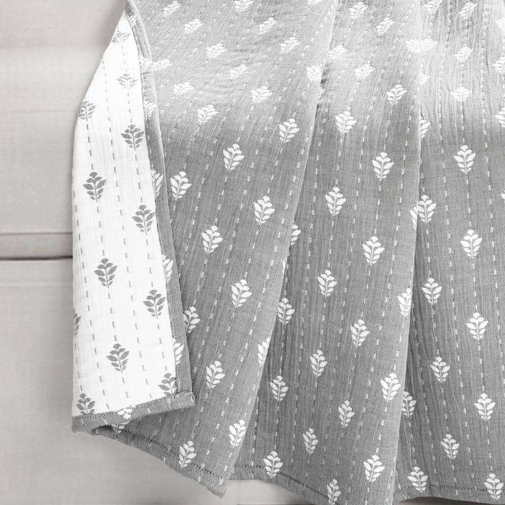 Gray and Off-White Reversible Cotton Jacquard Throw Blanket 60" x 50"