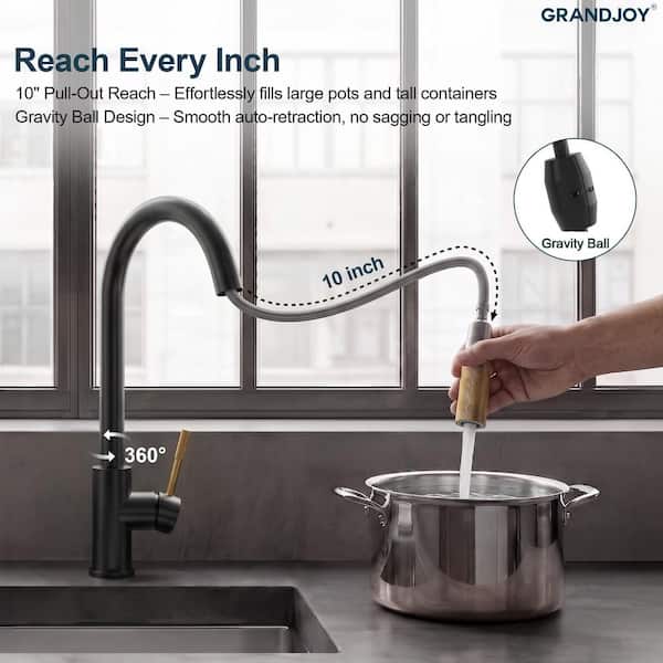 GRANDJOY 15.7 in. Height 360° Swivel Single Handle Pull Down 2