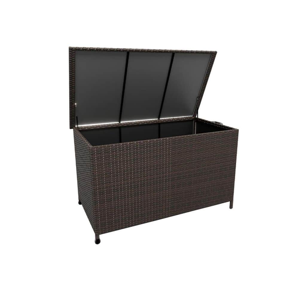 120 Gal. Brown Resin Deck Box with Wheels and Built-In Handles