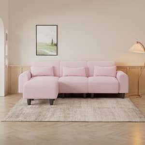 84.6 in. Wide Round Arm Teddy Creative Fabric L-shaped Modern Sofa in Pink