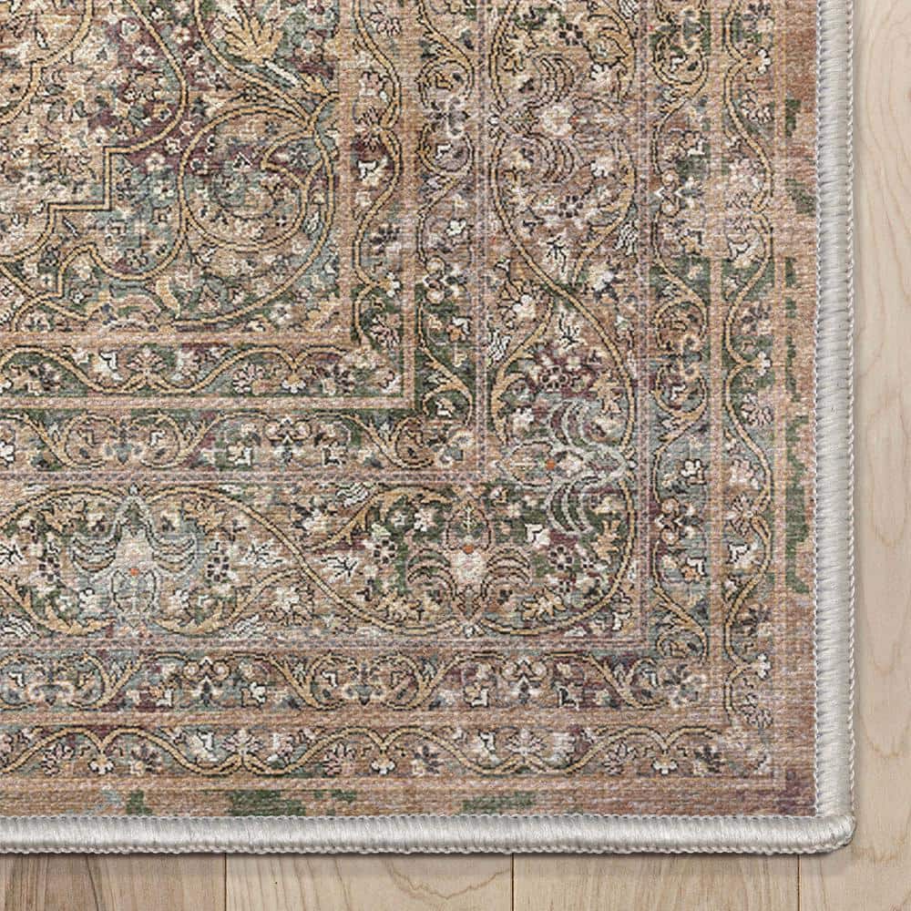 Beige and Red Chenille Oriental Flat-Woven Runner Rug