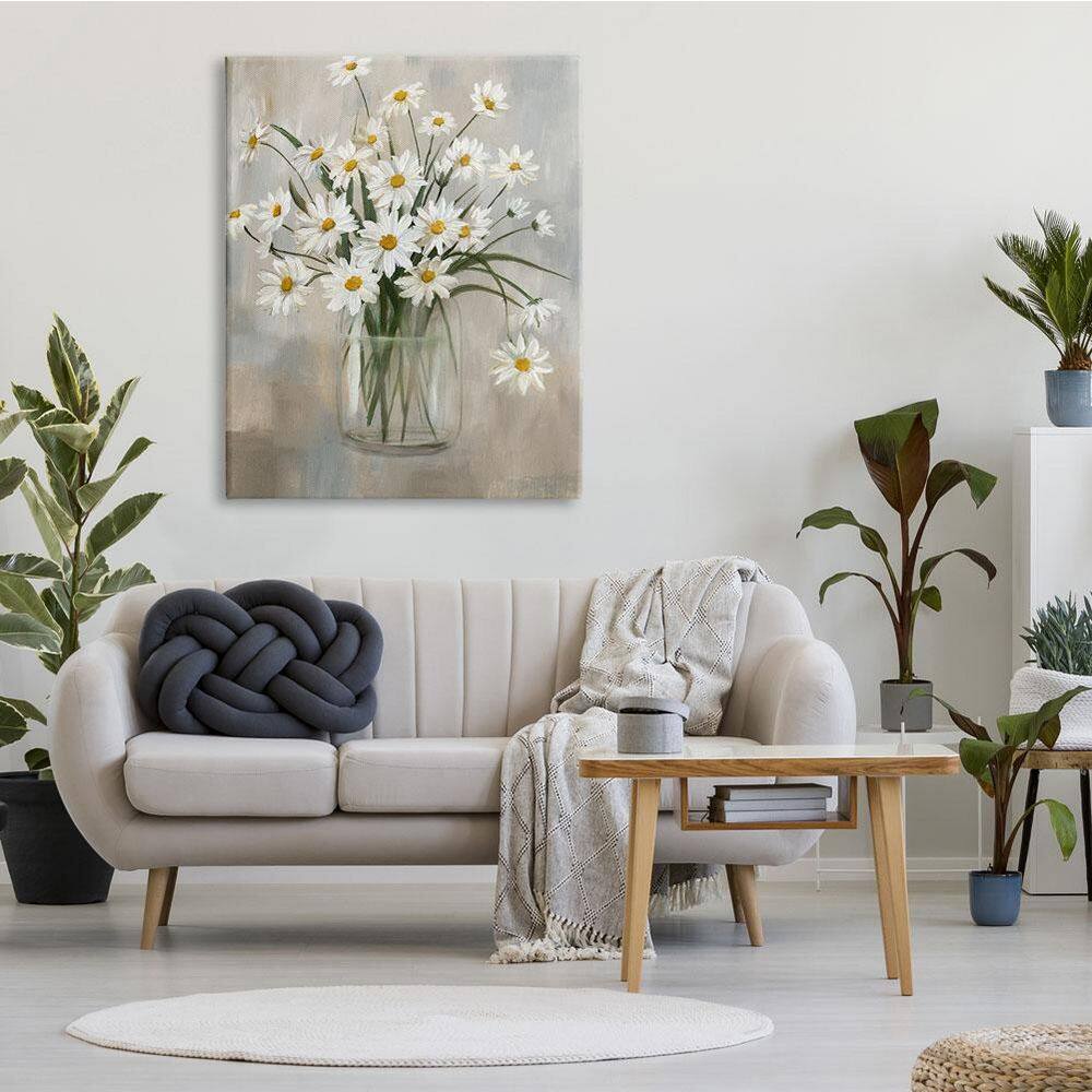Large White Daisy Bloom Bouquet Abstract Canvas Wall Art