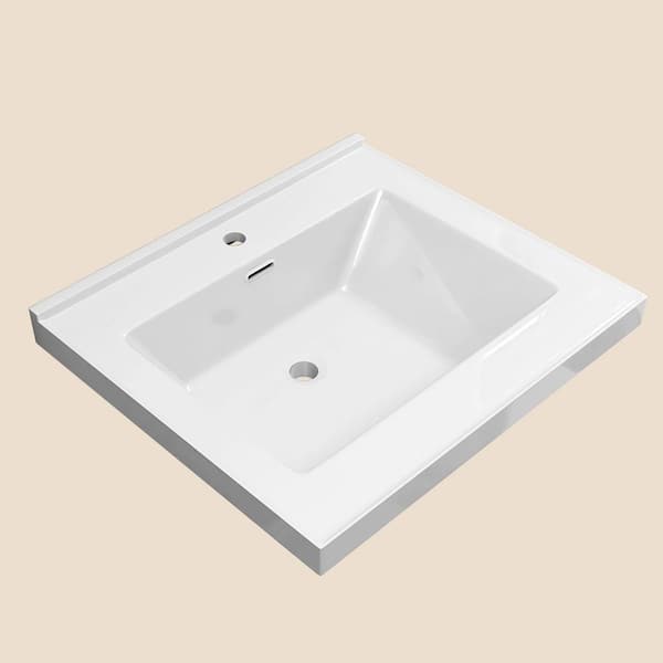 24 in. W x 22 in. D Solid Surface in White Rectangular Single Sink Bath Vanity Top with 1 Pre-Drilled Faucet Hole