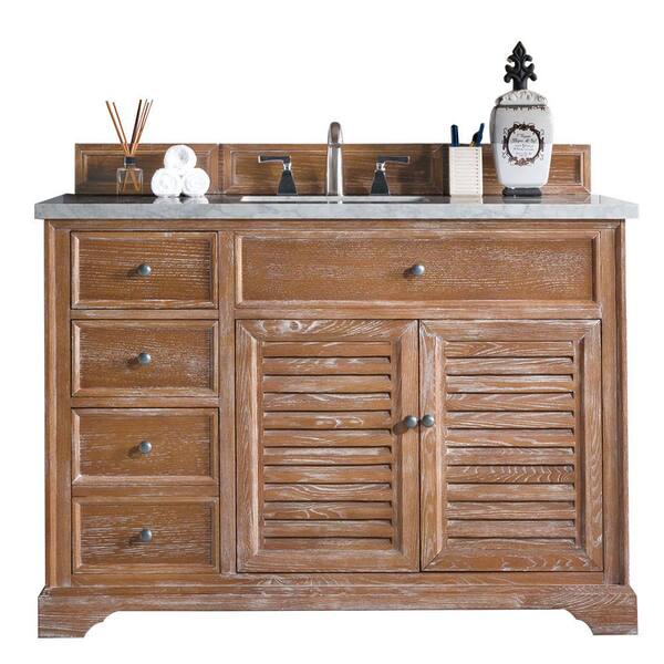 James Martin Vanities Savannah 48 in. W x 23.5 in.D x 34.3 in.H Single Bath Vanity in Driftwood with Marble Top in Carrara White