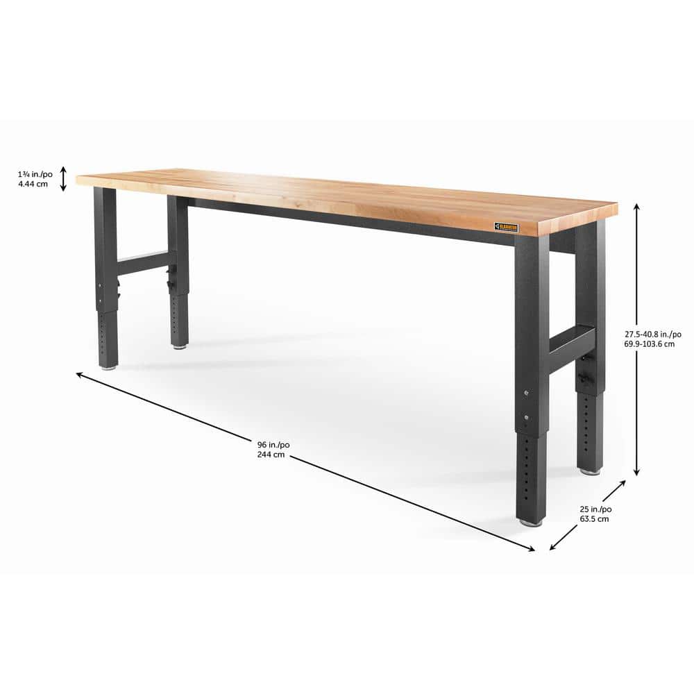 Adjustable Height Hammered Granite and Hardwood Workbench