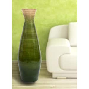 24 in. Glossy Green Classic Bamboo Floor Vase Handmade, For Dining, Living Room, Entryway