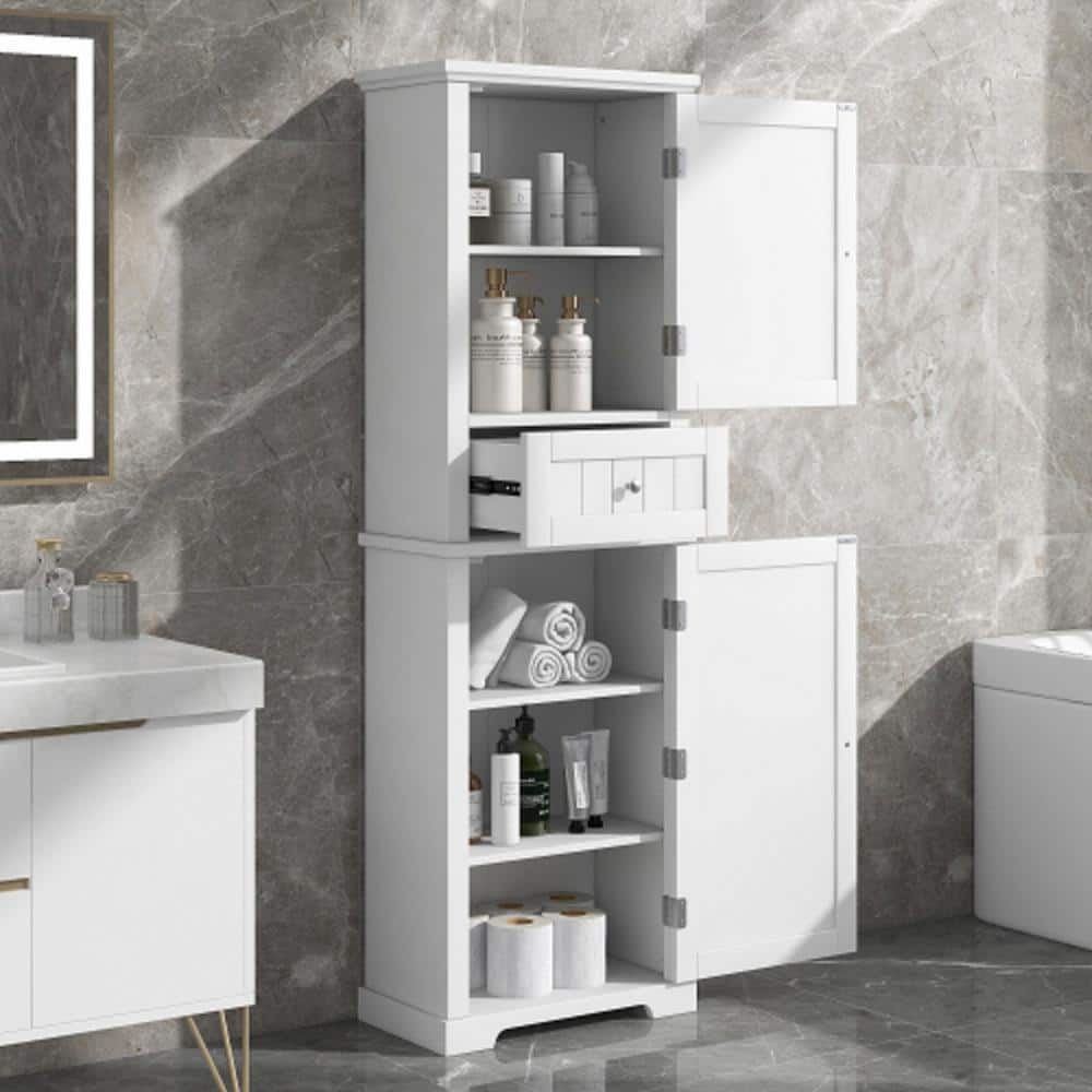 Modern 22 in. W x 11 in. D x 67.30 in. H White Height Slim Tall Linen Cabin