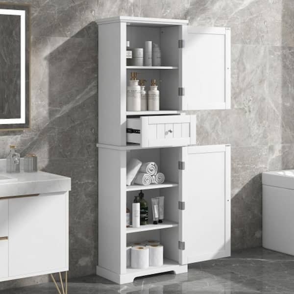Unbranded Modern 22 in. W x 11 in. D x 67.30 in. H White Height Slim Tall Linen Cabinet with Drawer and Adjustable Shelf
