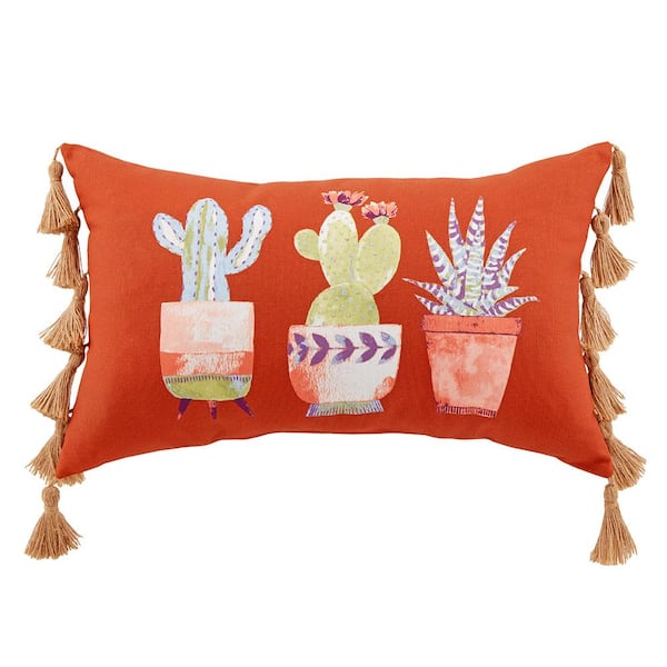 Hampton Bay 12 in. x 20 in. Mojave Succulent Outdoor Lumbar Pillow