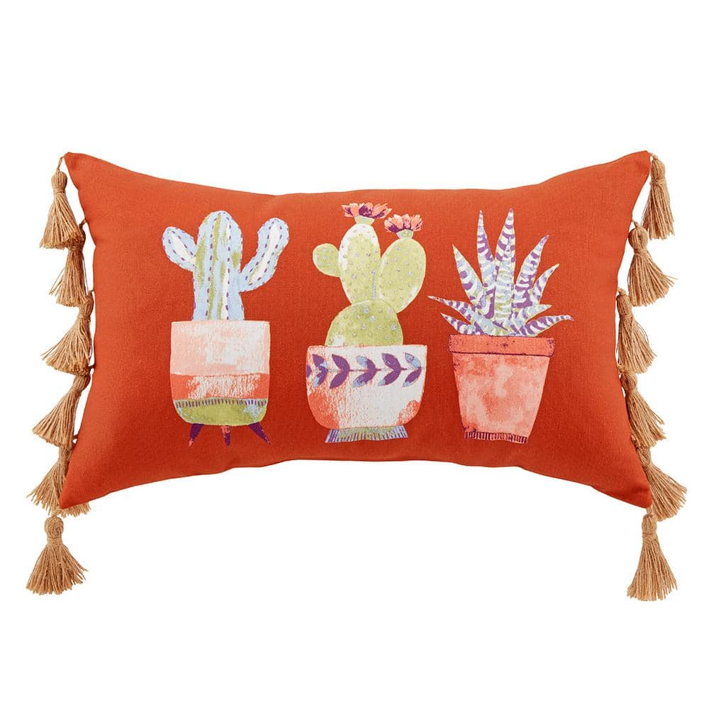 Hampton Bay Cactus Trio Lumbar Outdoor Throw Pillow (Set of