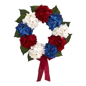 24 in. Red, White and Blue Americana Hydrangea Artificial Wreath