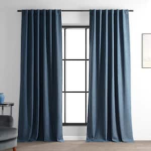 Dark Blue Performance Linen 50 in. W x 84 in. L Rod Pocket Hotel Blackout Curtain (Single Panel)