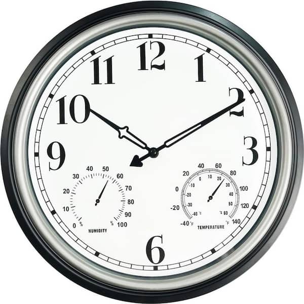 16 in. Black-Bronze Outdoor Wall Clock with Thermometer and Hygrometer