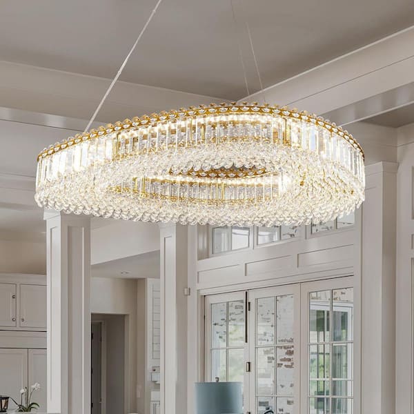 31.5 in. 1-Light Integrated LED Gold Modern Chandelier Luxury K9 Crystal Chandelier for Living Room Dining Room, Bedroom