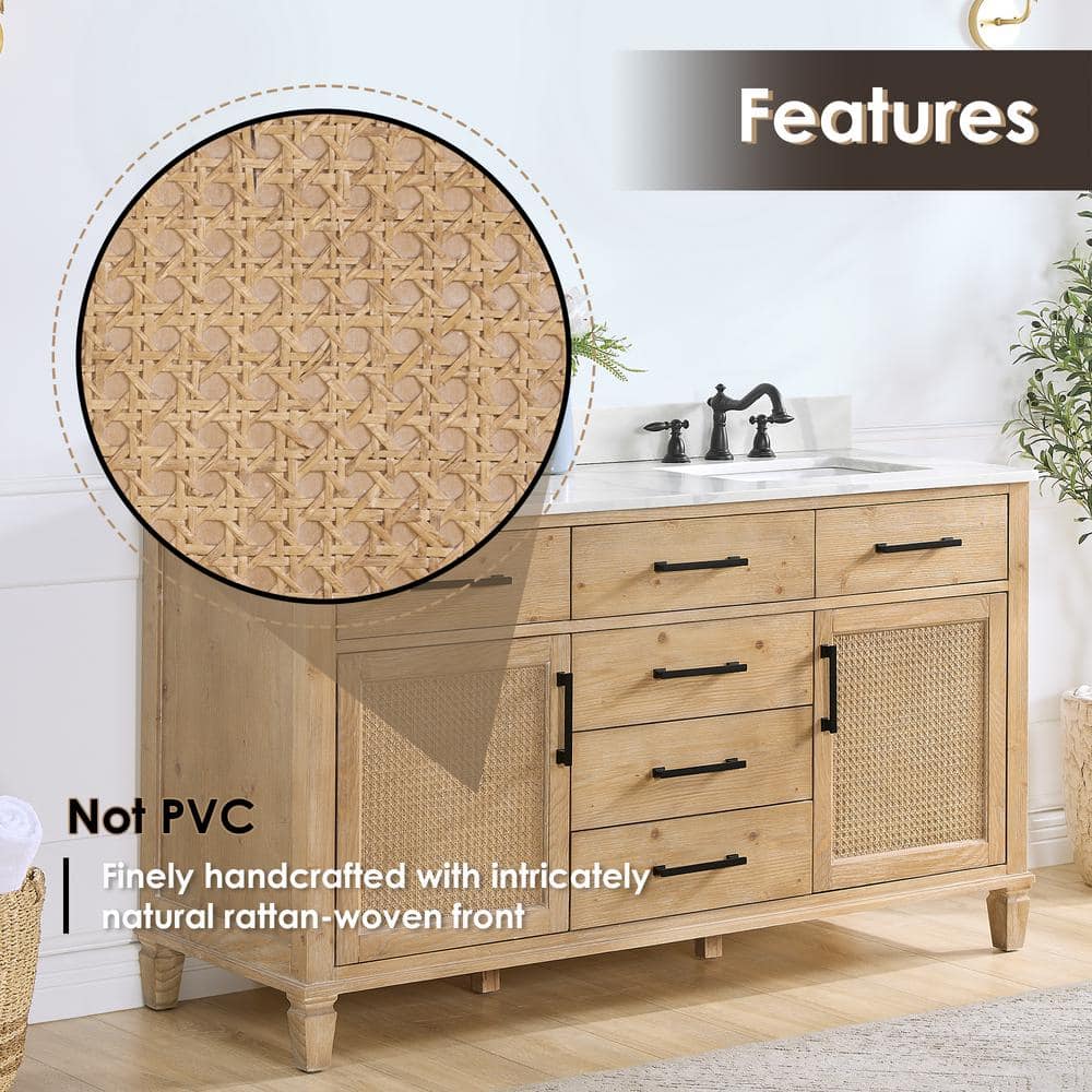 Solana 60" Weathered Fir Double Sink Vanity with White Quartz Top and Mirrors