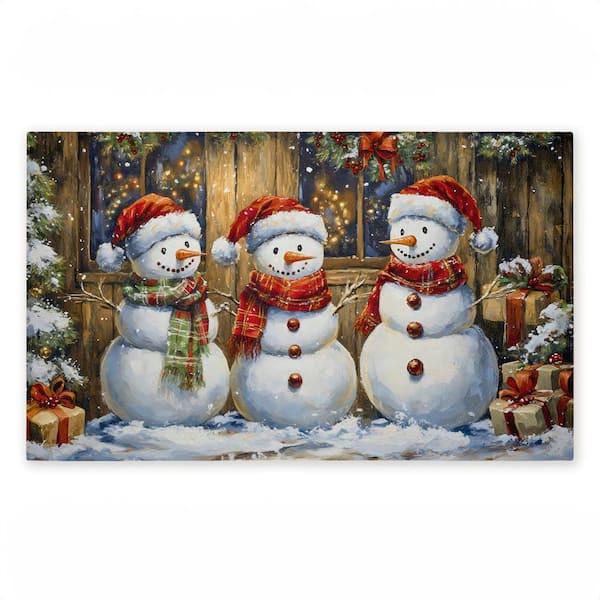 Rustic Snowman Trio Brown 18 in. x 30 in. Polyester Non-Slip Outdoor Door Mat
