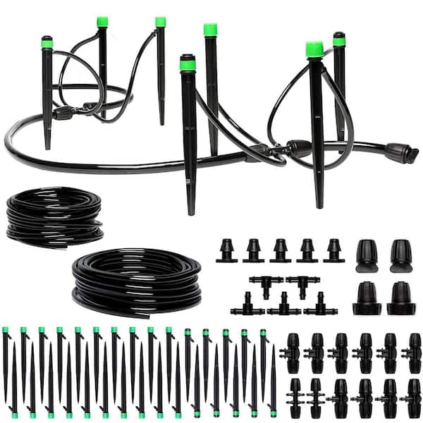 Lukvuzo Adjustable Drip Irrigation Watering Kit System for Raised Garden Bed, Lawn with Drip Emitters, 1/4 Tubing and Connectors