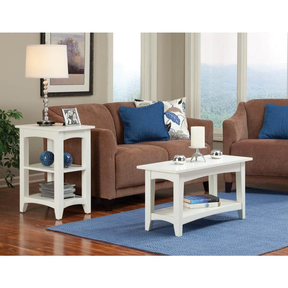 Cottage Charm Ivory Wood Rectangular End Table with Dual Shelves
