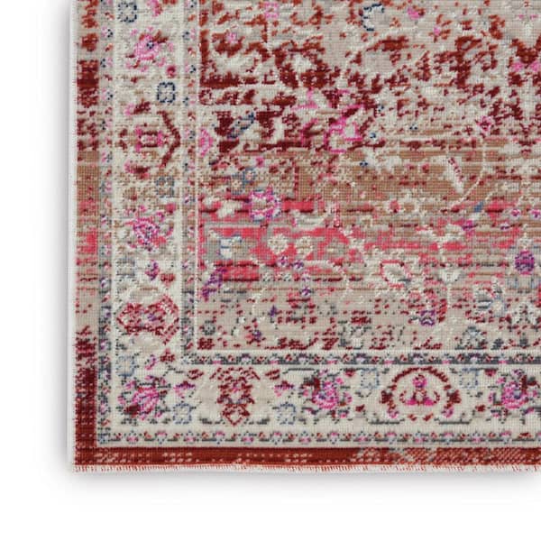2 ft. x 6 ft. Beige Floral Washable Area Rug