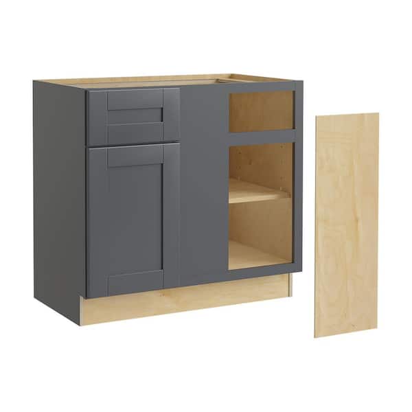 Washington 36 in. W x 24 in. D x 34.5 in. H Assembled Plywood Blind Base Kitchen Cabinet in Onyx with Soft Close RH