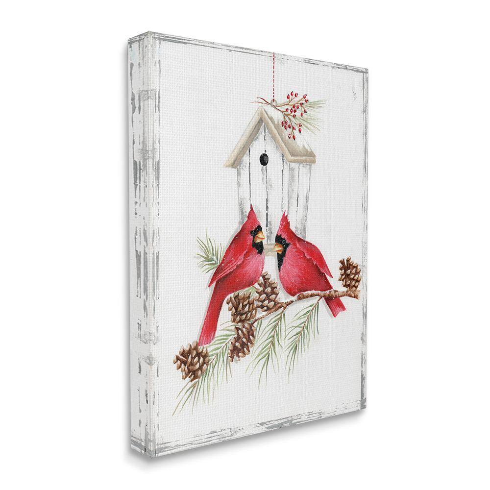 Cardinals and Snowy Birdhouse Canvas Art Print, 30 x 40