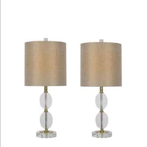 23.5 in. Flat Hourglass Crystal Indoor Table Lamp Set with Decorator Shade and (Set of 2)