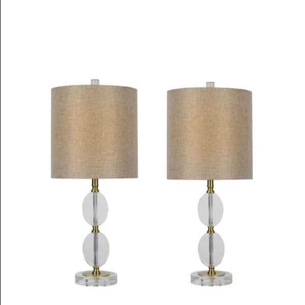Fangio Lighting 23.5 in. Flat Hourglass Crystal Indoor Table Lamp Set with Decorator Shade and (Set of 2)