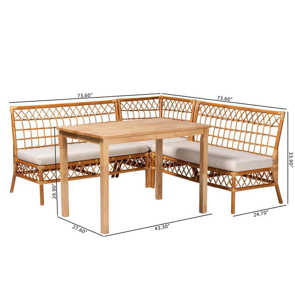 Aina Light Honey Rattan and Rubberwood Dining Nook Set