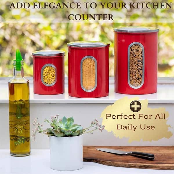 Anqtovp Set of 3 Plastic Canisters Kitchen Jars with See Through