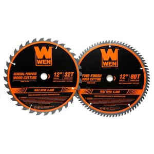12 in. 32-Tooth and 80-Tooth Carbide-Tipped Professional Woodworking Saw Blade Set (2-Pack)