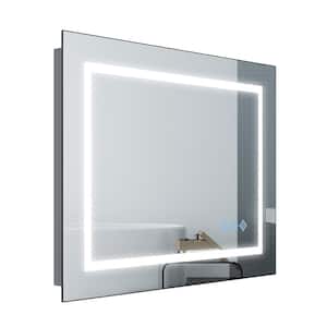 32 in. W x 24 in. H LED Rectangle Mirror with Silver Metal Frameless, Wall Mirror for Living Room Bedroom Entryway