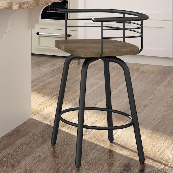 Amisco Brisk 26 in. Black Metal Beige Wood Counter Stool