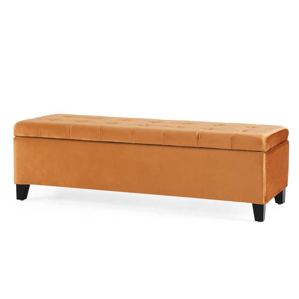 Burnt Orange Velvet Rectangle Storage Large Ottoman