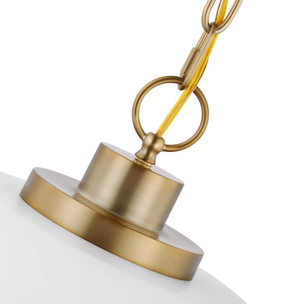 Colony Large Dome Pendant Light in Matte White and Burnished Brass