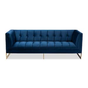 Ambra 83.5 in. Royal Blue/Gold Fabric 3-Seater Tuxedo Sofa with Square Arms