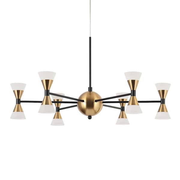23.5 in. 12-Light Integrated LED Brass Sputnik Chandelier, Black Pendant Light, Modern Acrylic Hanging Light Fixture