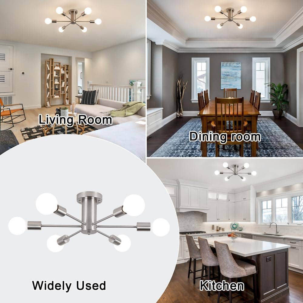 Nickel 6-Light Sputnik Linear Chandelier
