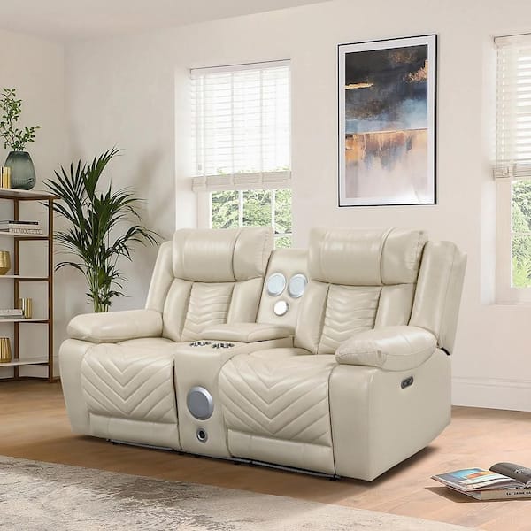 Lazzara Durant 78 in. W Beige Faux Leather Power Double Reclining