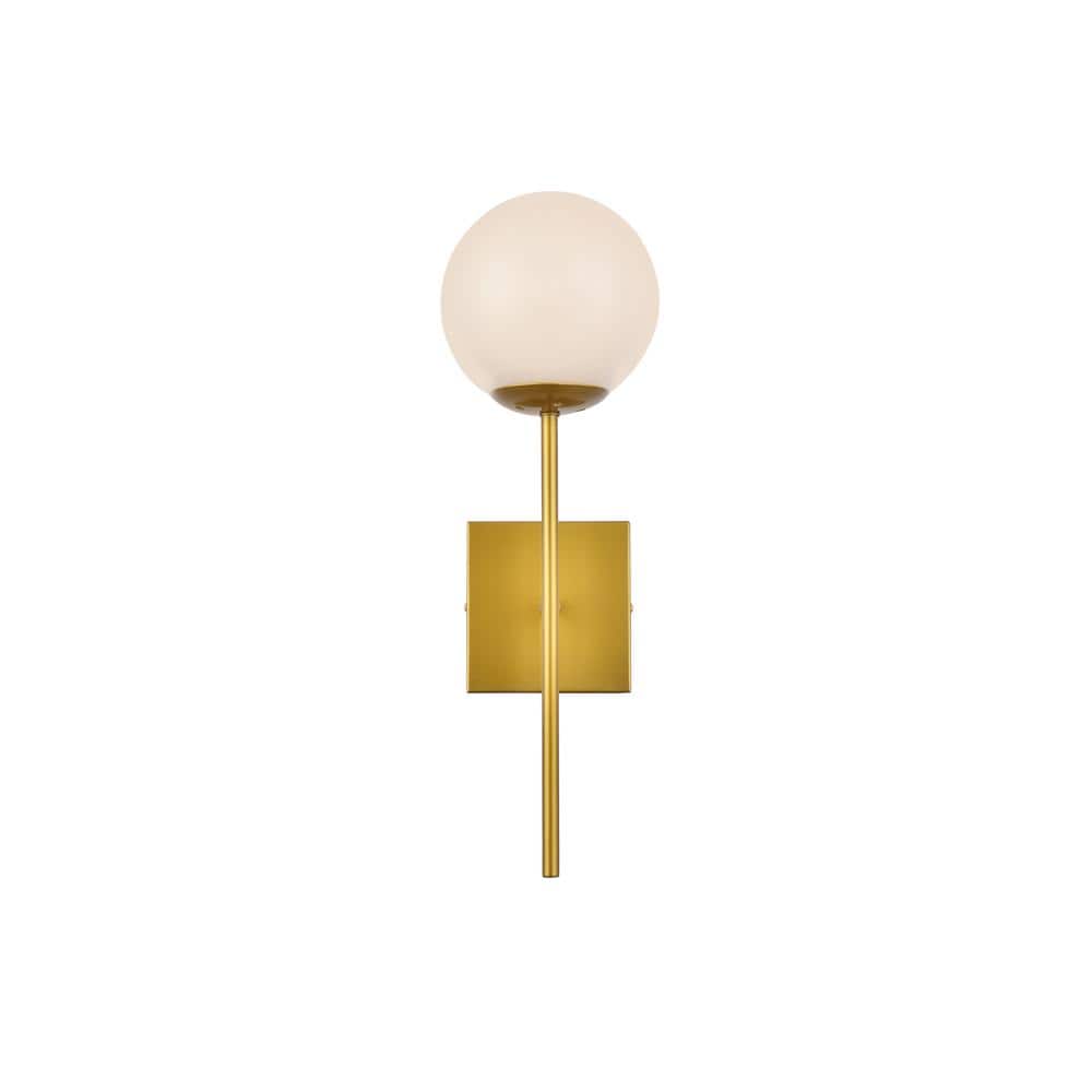 Home Living 5.9 in. 1-Light Brass Vanity Light with Glass Shade