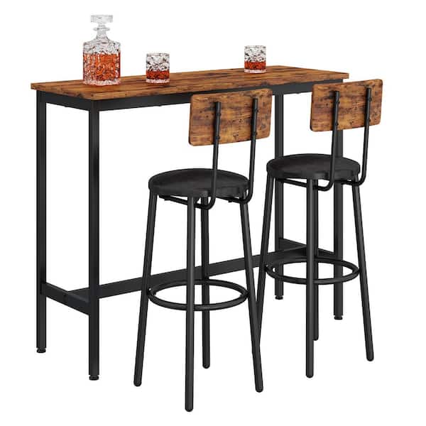 mieres Industrial 3-Piece Rectangle Rustic Brown Wooden Top Bar