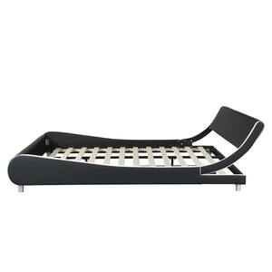 Faux Leather Upholstered Bed Frame, King size Low Platform Bed with Curve Design, Black+White
