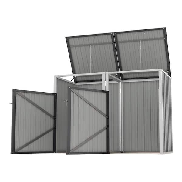 Dark Grey 5.3 ft. W x 4 ft. D Metal Shed Outdoor Bin Shed with 2 Trash Cans (21.2 sq. ft.)