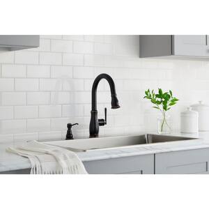 Kagan Single-Handle Pull-Down Sprayer Kitchen Faucet with Soap Dispenser in Bronze