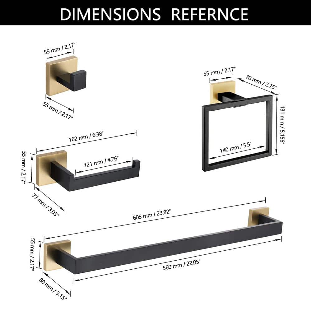 Matte Black and Gold 5-Piece Bathroom Hardware Set