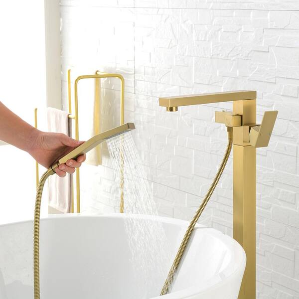 Staykiwi Freestanding Single Handle Bathroom Tub Faucet In Gold Skgytf1 Gb The Home Depot 0439