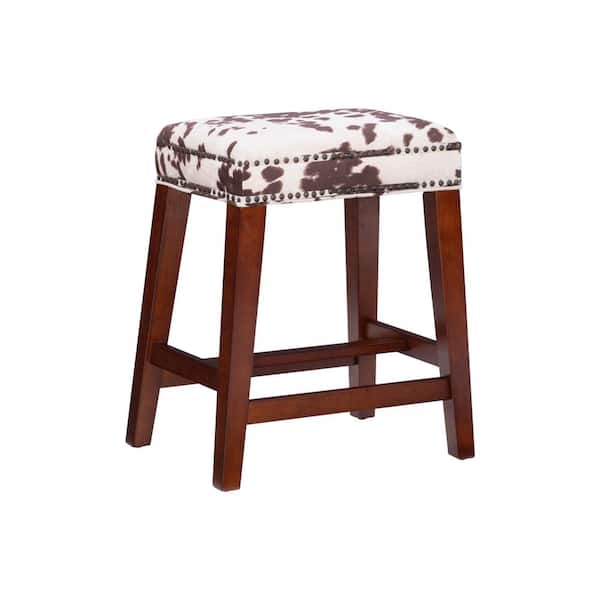 Linon Home Decor Benjamin 24 in. Brown Backless Wood Bar Stool with Cow Printed Polyester Seat