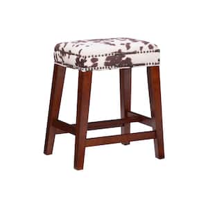 Benjamin 24 in. Brown Backless Wood Bar Stool with Cow Printed Polyester Seat