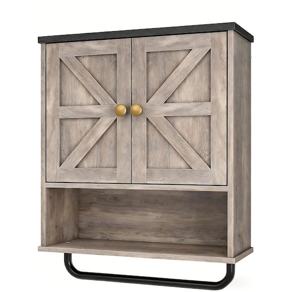 18.9 in. W x 24.8 in. H Rectangular Greige and Charcoal Black Wood Wall Mount Medicine Cabinet without Mirror